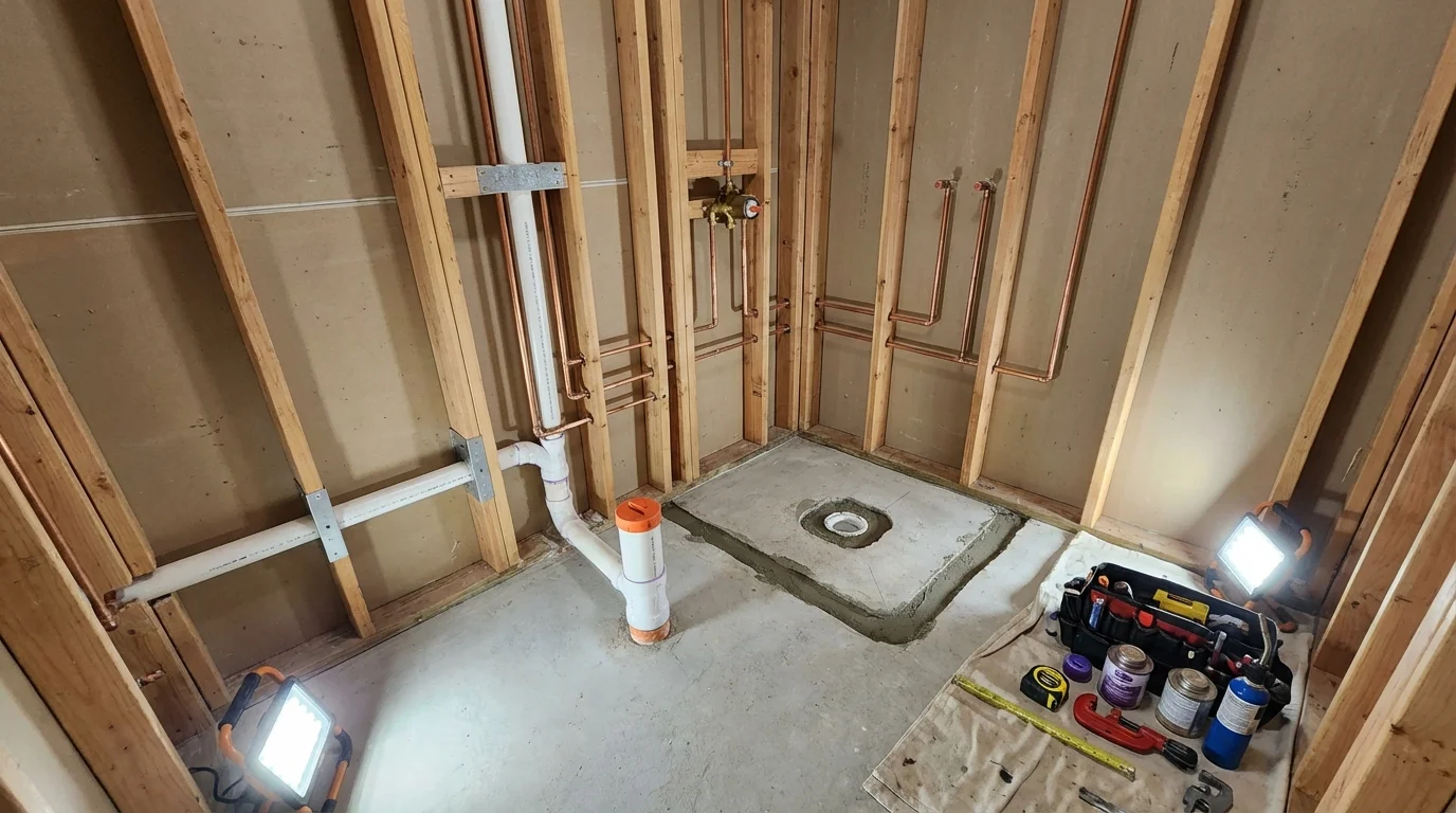 Bathroom rough-in plumbing during remodel by Johns Plumbing LLC in Stroudsburg