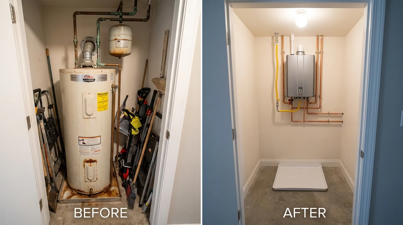 Tank water heater versus wall-mounted tankless unit comparison for Stroudsburg, PA homeowners