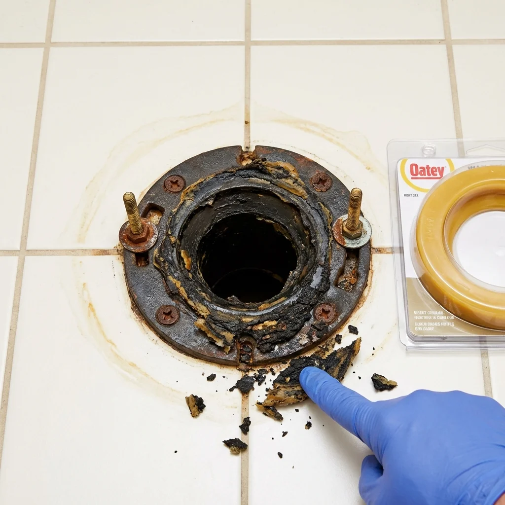 Failed wax ring showing water seepage at the base of a toilet in a Stroudsburg, PA home