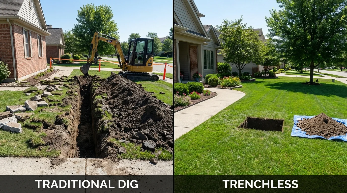 Trenchless sewer repair with minimal yard damage versus traditional excavation in Stroudsburg, PA